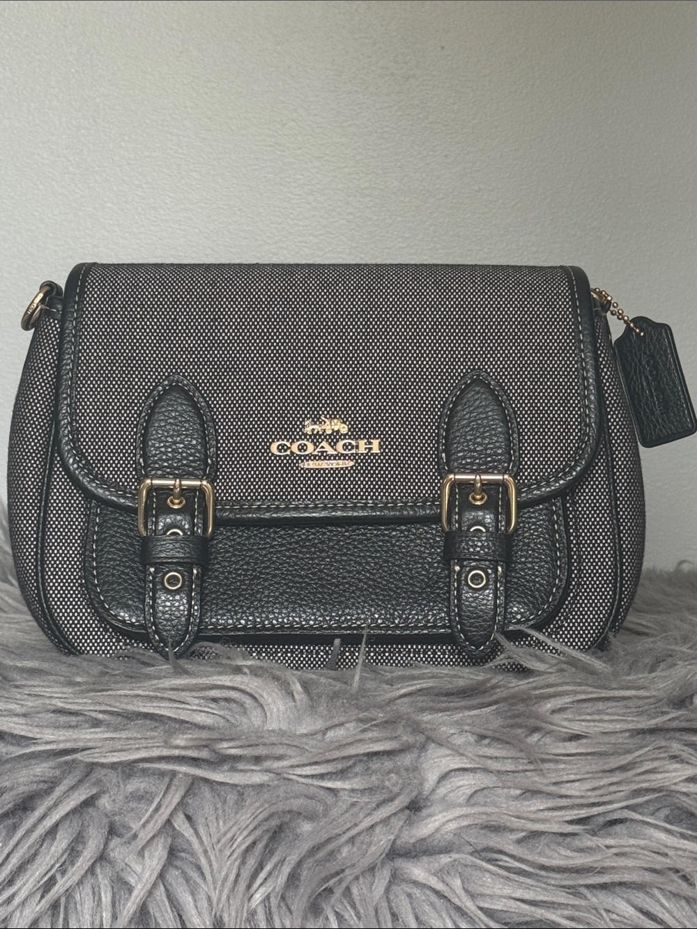 Coach Lucy Crossbody Black Signature Canvas Leather CA622